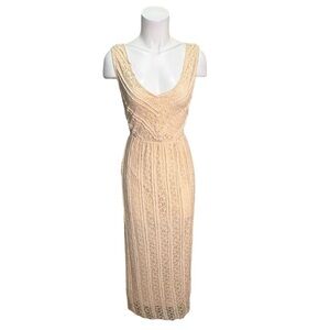 Solitaire Cream Scoop Neck Crochet Maxi Dress Size Medium